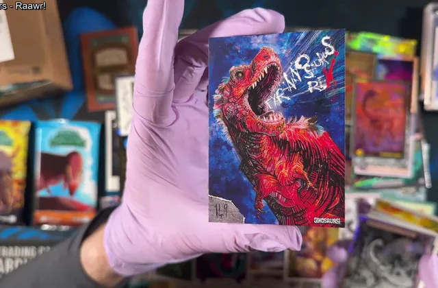 The graffiti Tyrannosaurus rex card from Release the Creatures: Dinosaurs! by Tomodachi Press