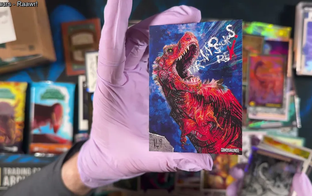 The graffiti Tyrannosaurus rex card from Release the Creatures: Dinosaurs! by Tomodachi Press