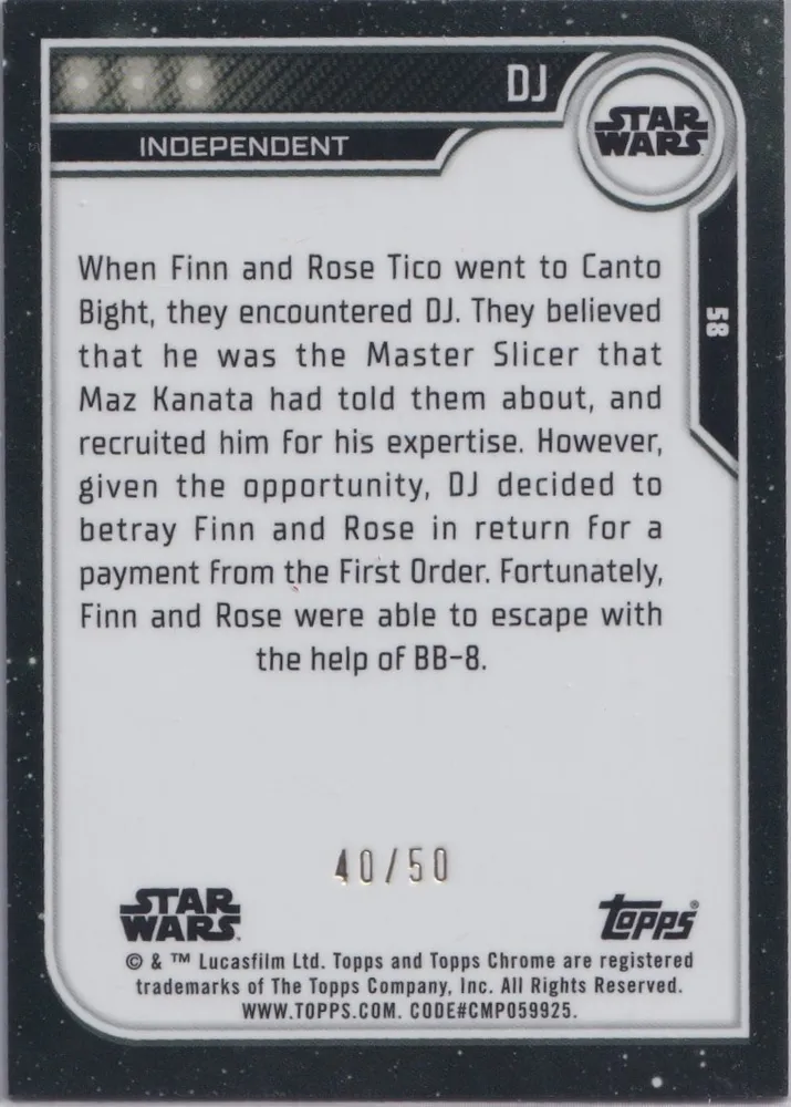 Star Wars Chrome 2023: Gold Refractor DJ: SWC23-58G view 2