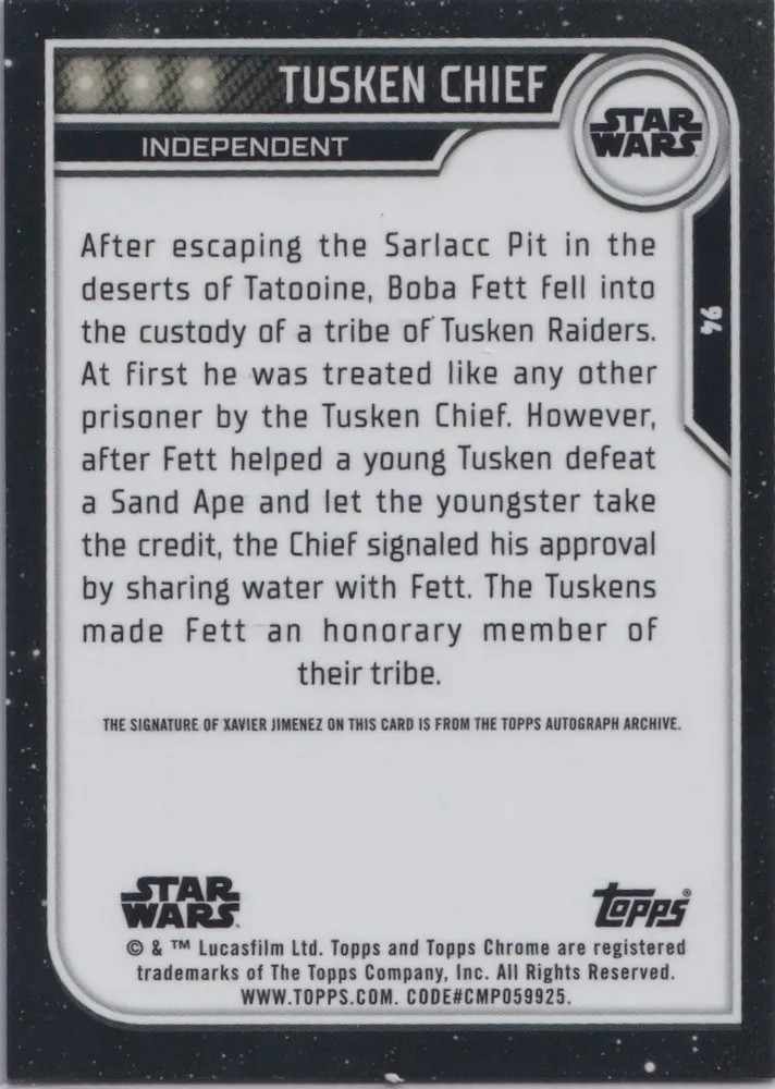 Star Wars Chrome 2023: Tusken Chief Autograph: SWC23-94A view 2