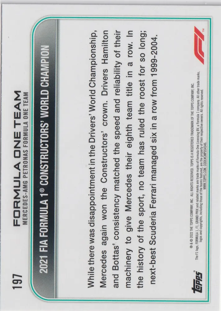 Topps F1 Flagship 2022, Team AMG 197 view 2