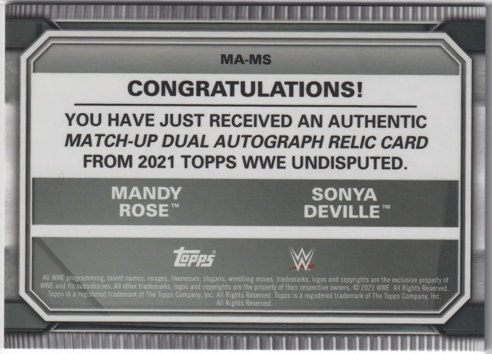 WWE: Dual Relic Auto /10 #4 Mandy Rose and Sonya Deville view 2