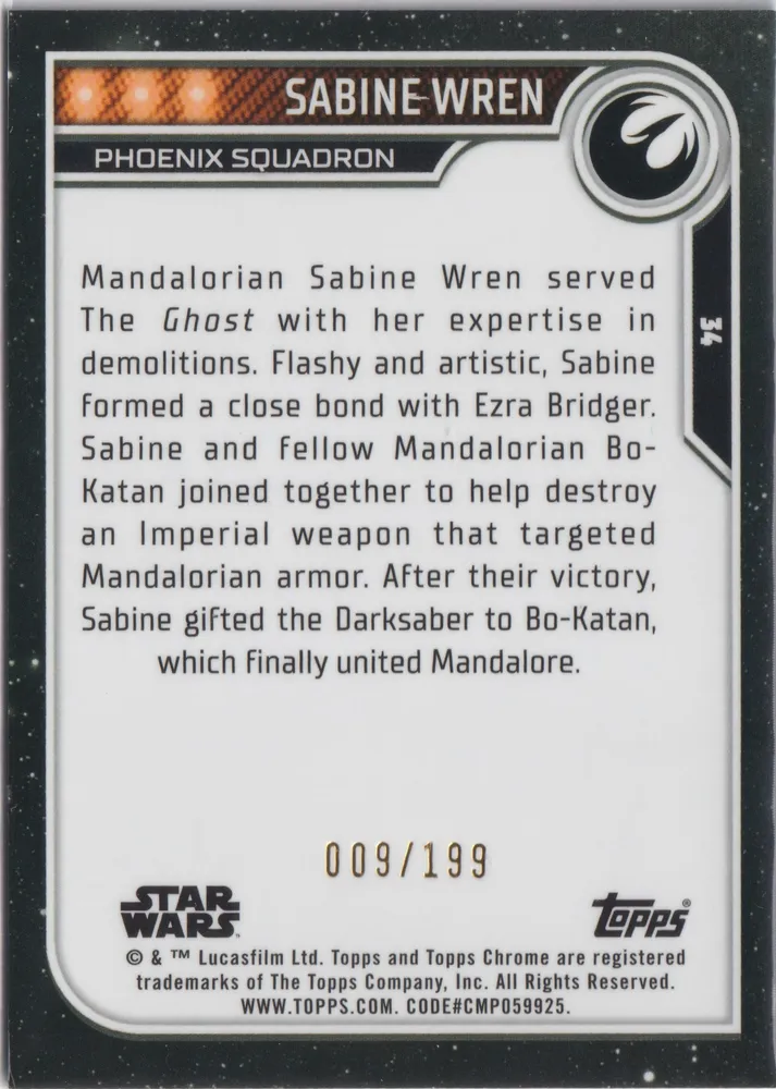Star Wars Chrome 2023: Sabine Wren /199: SWC23-58T view 2