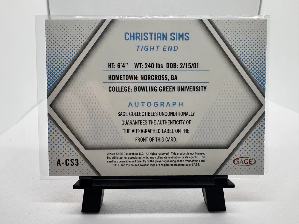 Sports Cards, Christian Sims: A-CS3 view 2