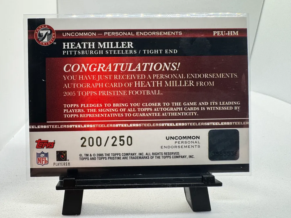 Sports Cards, Heath Miller: PEU-HM view 3