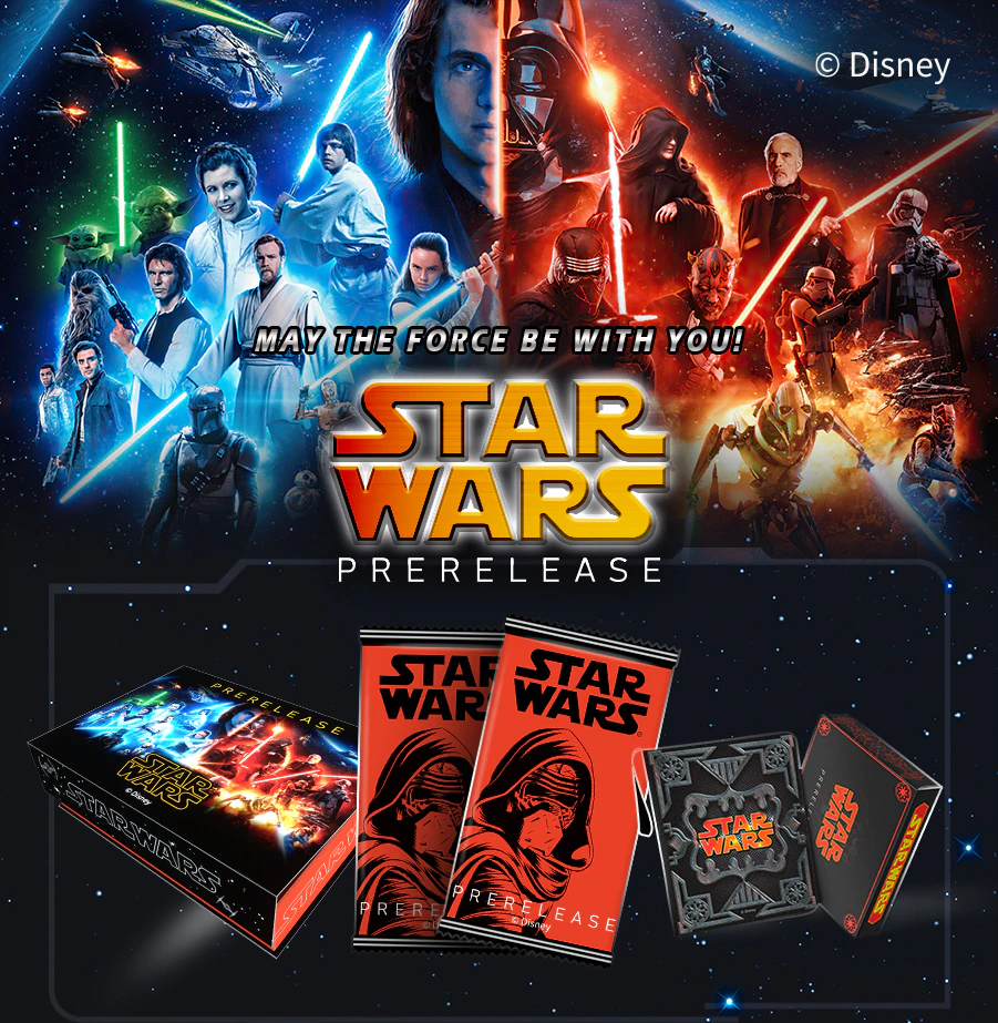 The flier for these pre-release Star Wars trading cards by step inn games.