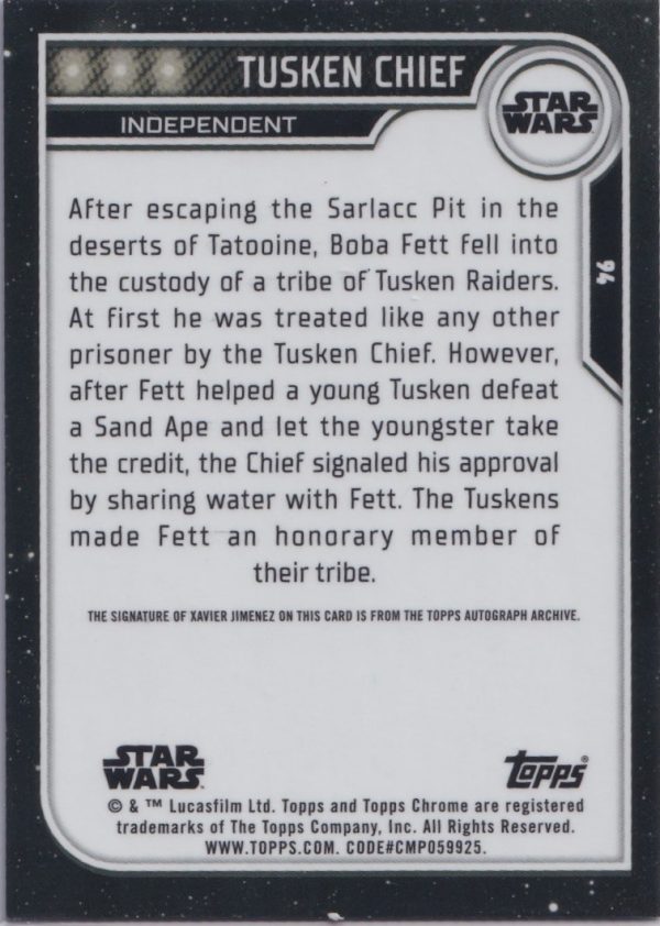 Star Wars Chrome 2023: Tusken Chief Autograph: SWC23-94A - Image 2