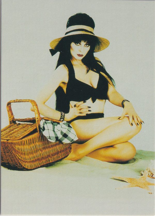 Elvira 15 of 72 front of the trading card from her Mistress of the Dark set released by Comic Images in 1996