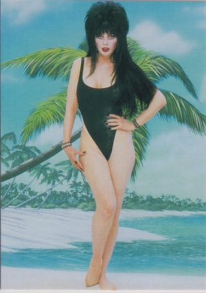 Elvira 24 of 72 front of the trading card from her Mistress of the Dark set released by Comic Images in 1996