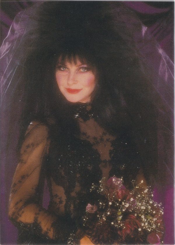 Elvira 25 of 72 front of the trading card from her Mistress of the Dark set released by Comic Images in 1996