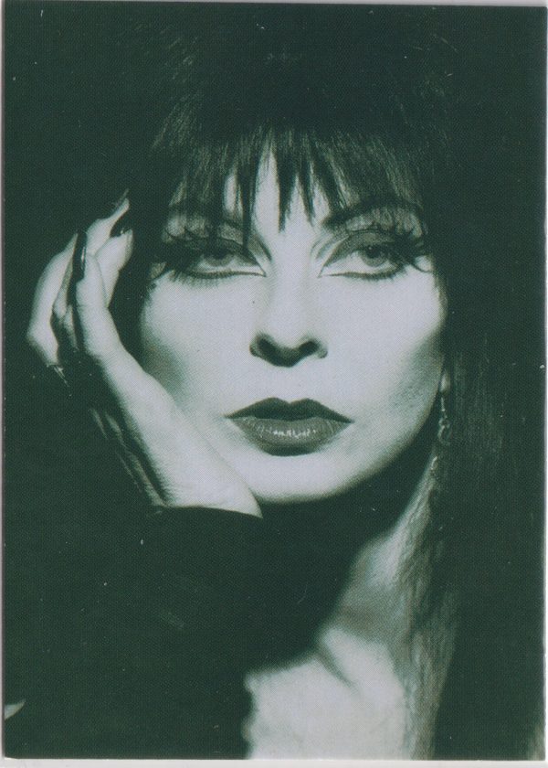 Elvira 52 of 72 front of the trading card from her Mistress of the Dark set released by Comic Images in 1996