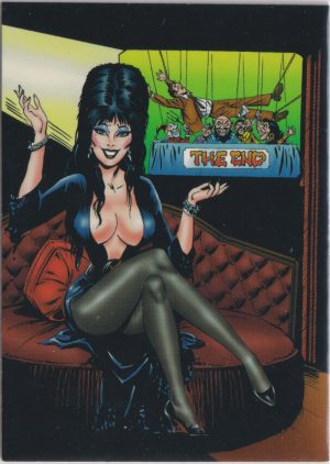 Elvira 71 of 72 front of the trading card from her Mistress of the Dark set released by Comic Images in 1996