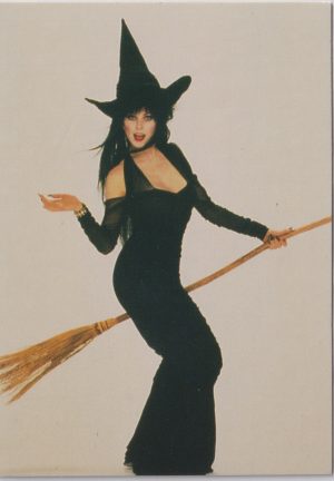Elvira 10 of 72 front of the trading card from her Mistress of the Dark set released by Comic Images in 1996