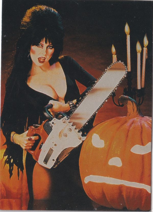 Elvira 63 of 72 front of the trading card from her Mistress of the Dark set released by Comic Images in 1996