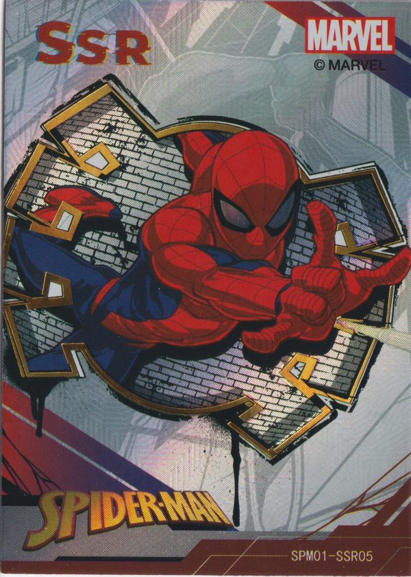 SPM01-SSR05 a trading card from the incredible Spiderman 60th Anniversary set by Zhenka