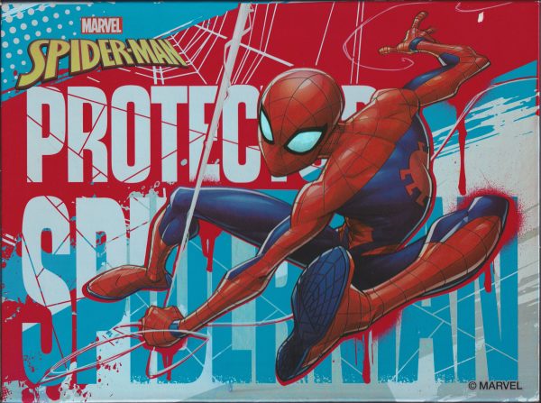 Front of the box of Spiderman 60th Anniversary trading cards by Zhenka