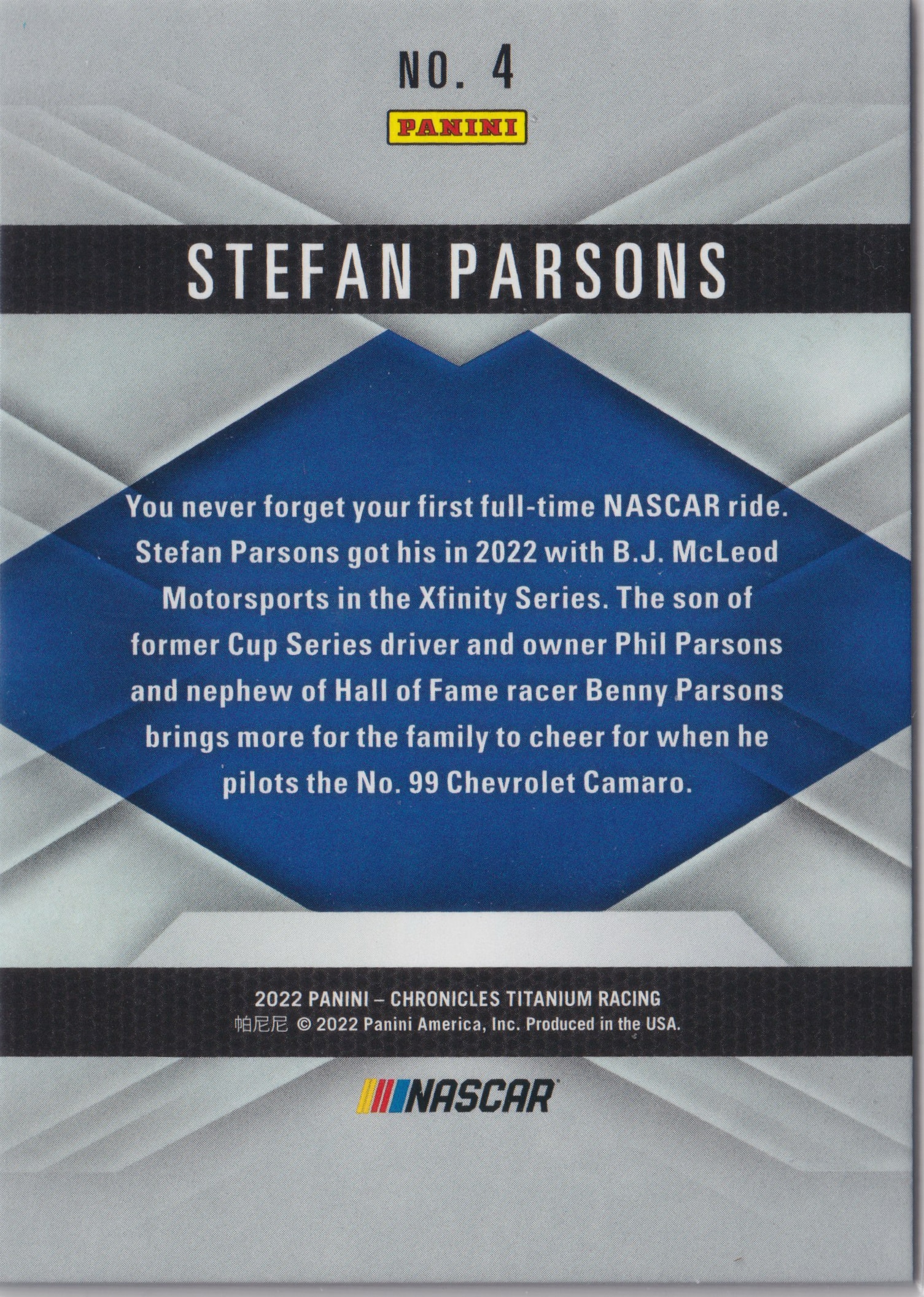 Nascar Chronicles 4: Stefan Parsons - Trading Card Archives