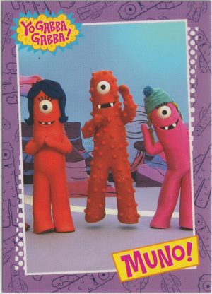 Muno, Card 5 from Press Pass's colorful trading cards set featuring the OG Yo Gabba Gabba television show