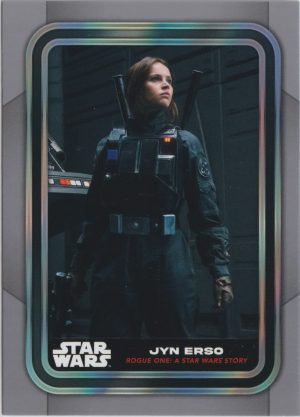 Jyn Erso card 85 from Topps' 2023 Flagship trading cards set. This is the low-end retail offering, it still has many parallels, insert sets and a full suite of rare autographed chase cards.