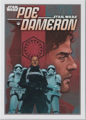 Poe Dameron card CC-19 from Topps' 2023 Flagship trading cards set. This is the low-end retail offering, it still has many parallels, insert sets and a full suite of rare autographed chase cards.
