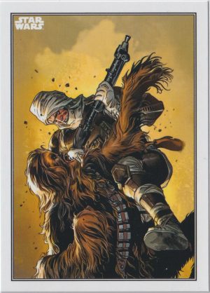 Chewbacca card CC-25 from Topps' 2023 Flagship trading cards set. This is the low-end retail offering, it still has many parallels, insert sets and a full suite of rare autographed chase cards.