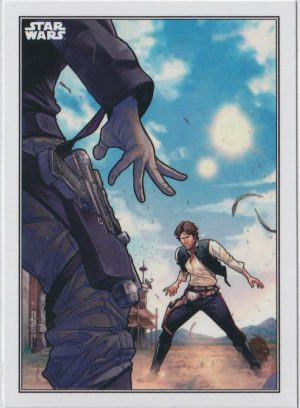 Han Solo card CC-28 from Topps' 2023 Flagship trading cards set. This is the low-end retail offering, it still has many parallels, insert sets and a full suite of rare autographed chase cards.