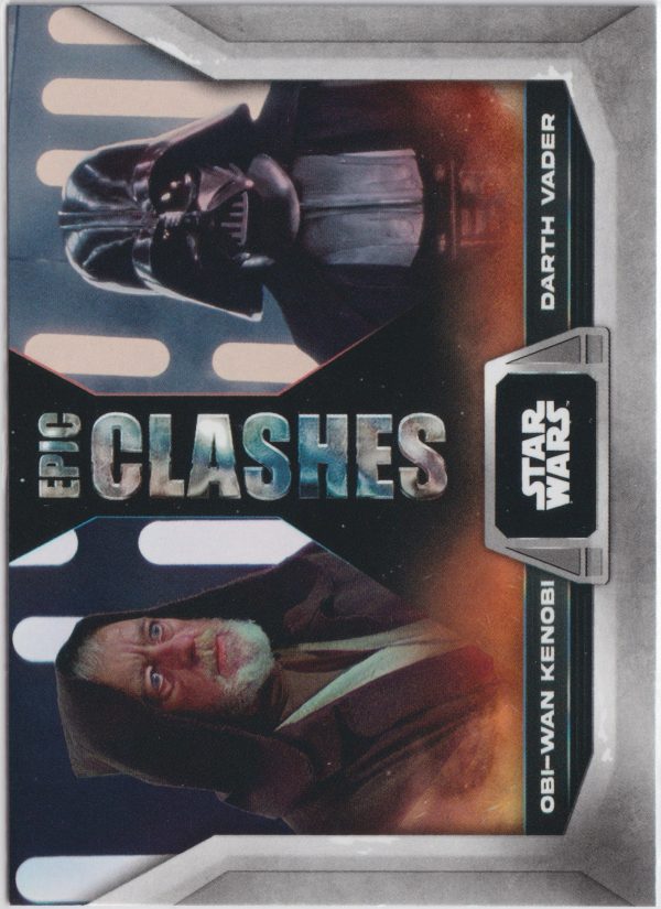 Vader vs Obi-Wan card EC-12 from Topps' 2023 Flagship trading cards set. This is the low-end retail offering, it still has many parallels, insert sets and a full suite of rare autographed chase cards.