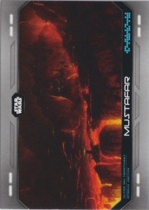 Mustafar card IG-7 from Topps' 2023 Flagship trading cards set. This is the low-end retail offering, it still has many parallels, insert sets and a full suite of rare autographed chase cards.