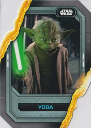 Yoda card LS-3 from Topps' 2023 Flagship trading cards set. This is the low-end retail offering, it still has many parallels, insert sets and a full suite of rare autographed chase cards.
