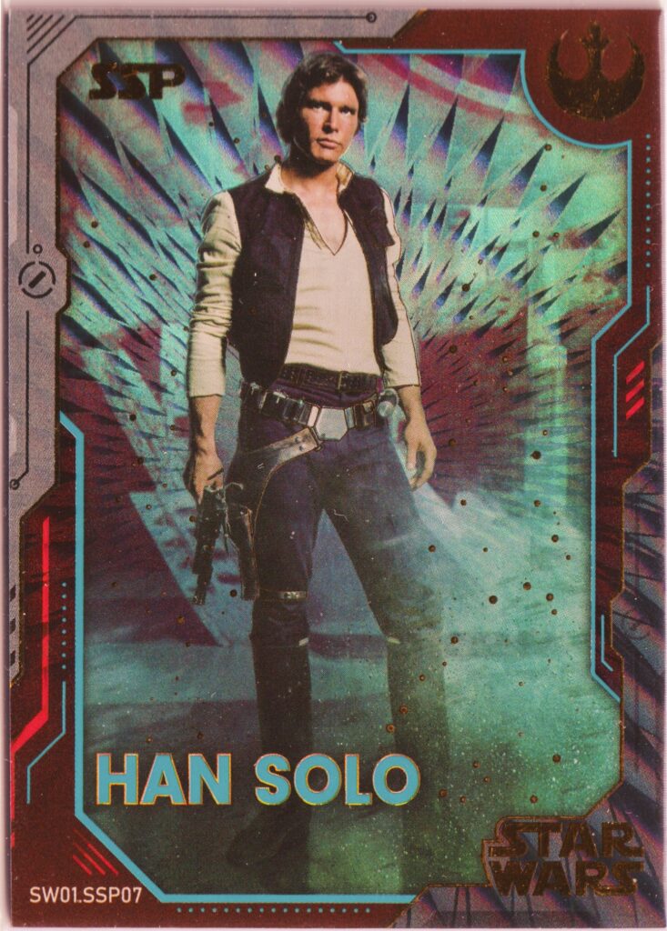 SW01.SSP07 a trading card featuring Han Solo from the Star Wars Pre Release set from Step Inn Games Ltd. This card is limited to 200 copies